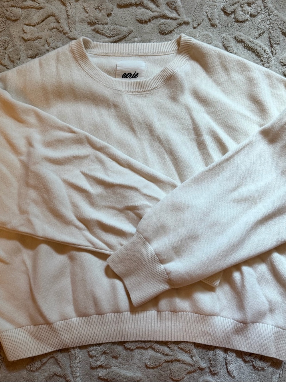 aerie Crewneck Sweater in Light Cream